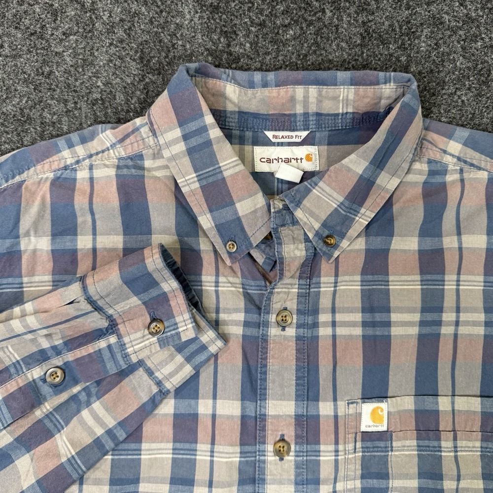 Carhartt Mens XL Relaxed Fit Plaid Button Down Shirt Long Sleeve Cotton Workwear - Picture 2 of 6
